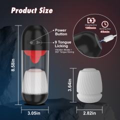 8.59" Red & White Rechargeable Silicone App-Controlled Masturbator – 9 Vibrating + 9 Tongue-Licking Modes Interactive Design