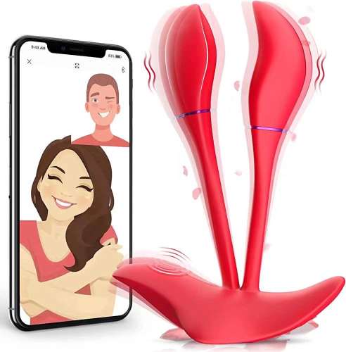 5.32" Red Rechargeable Silicone App-Controlled Dual Tip Vibrator – 9 Vibrating Modes