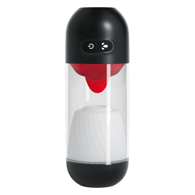 8.59" Red & White Rechargeable Silicone App-Controlled Masturbator – 9 Vibrating + 9 Tongue-Licking Modes Interactive Design