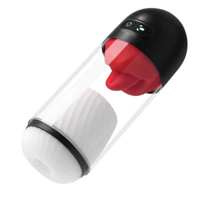 8.59" Red & White Rechargeable Silicone App-Controlled Masturbator – 9 Vibrating + 9 Tongue-Licking Modes Interactive Design