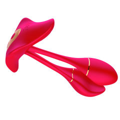 5.32" Red Rechargeable Silicone App-Controlled Dual Tip Vibrator – 9 Vibrating Modes