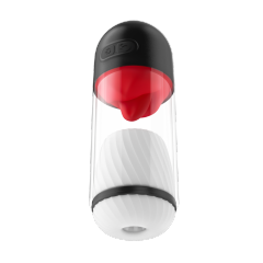 8.59" Red & White Rechargeable Silicone App-Controlled Masturbator – 9 Vibrating + 9 Tongue-Licking Modes Interactive Design