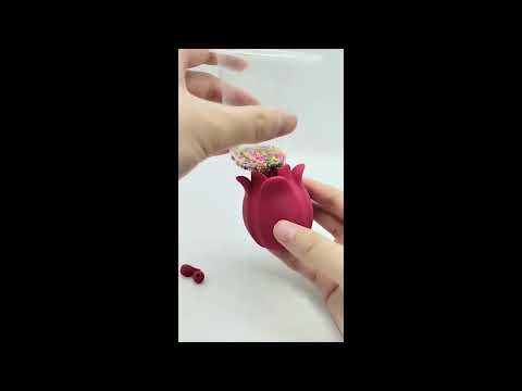 Customizable  Red Rechargeable Silicone Rose Vibrator – 10 Vibrating Modes with 2 Interchangeable Caps
