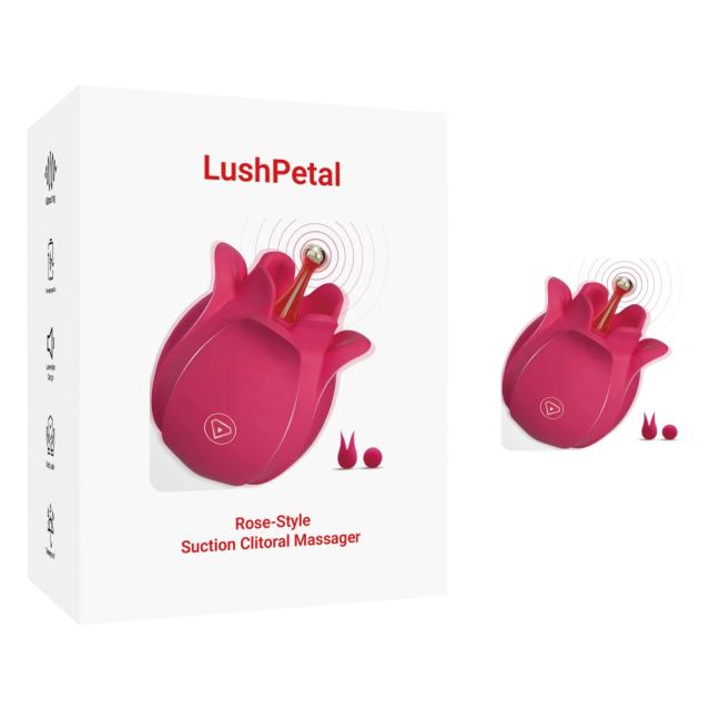 Customizable  Red Rechargeable Silicone Rose Vibrator – 10 Vibrating Modes with 2 Interchangeable Caps