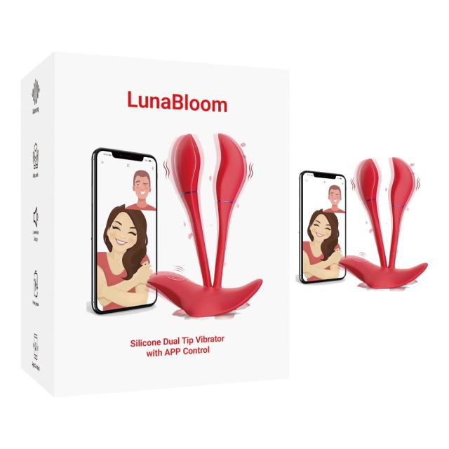Customizable  5.32" Red Rechargeable Silicone App-Controlled Dual Tip Vibrator – 9 Vibrating Modes