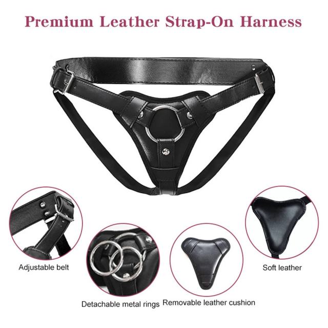 Adjustable Black PU Strap-On Harness with 2-Size Metal O-Rings
