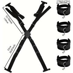 Black Adjustable Cross Straps Restraint Set with Hand & Ankle Cuffs