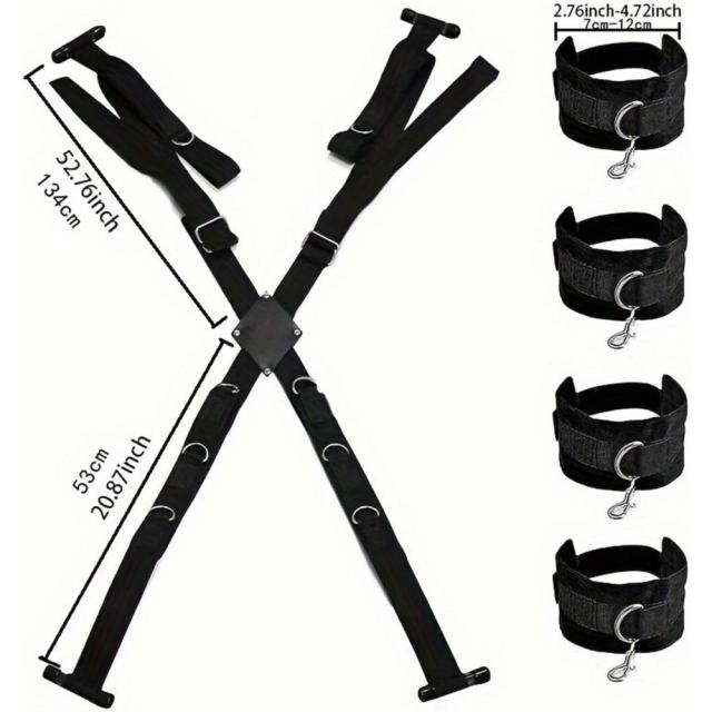 Black Adjustable Cross Straps Restraint Set with Hand & Ankle Cuffs