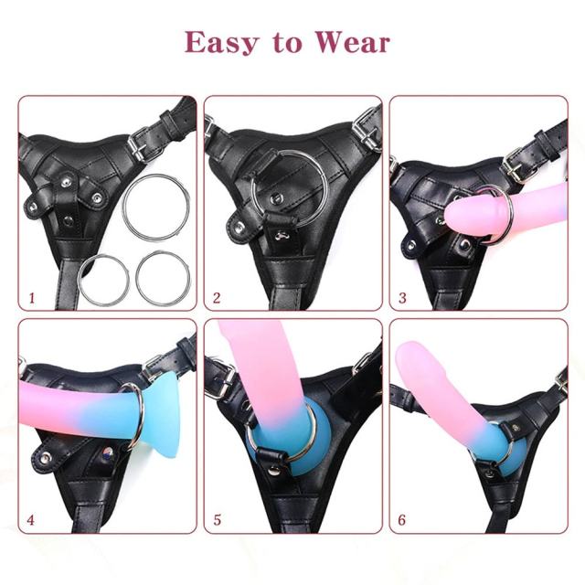 Adjustable Black PU Strap-On Harness with 2-Size Metal O-Rings