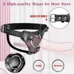 Adjustable Black PU Strap-On Harness with 2-Size Metal O-Rings
