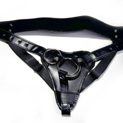 Adjustable Black PU Strap-On Harness with 2-Size Metal O-Rings