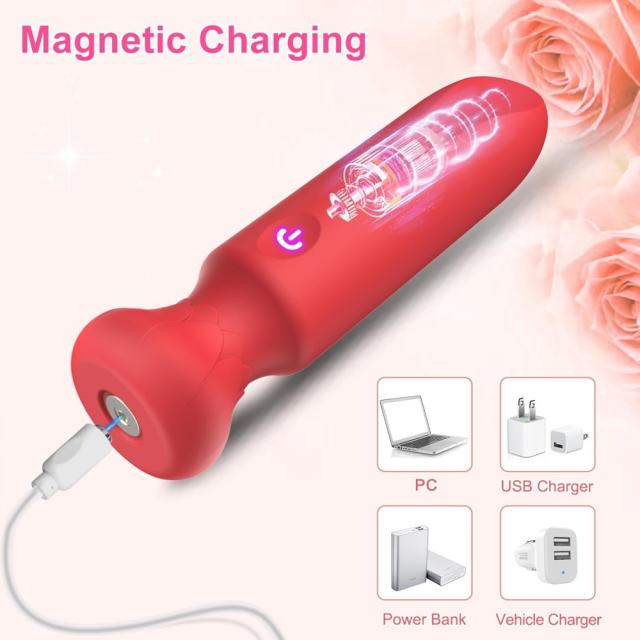10-Speed Red Rechargeable Silicone Bullet Vibrator with USB Magnetic Charging