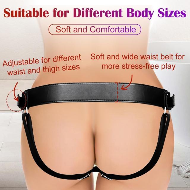 Adjustable Black PU Strap-On Harness with 2-Size Metal O-Rings