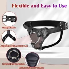 Adjustable Black PU Strap-On Harness with 2-Size Metal O-Rings