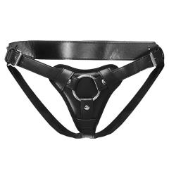 Adjustable Black PU Strap-On Harness with 2-Size Metal O-Rings