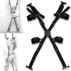 Black Adjustable Cross Straps Restraint Set with Hand & Ankle Cuffs