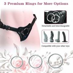 Adjustable Black PU Strap-On Harness with 2-Size Metal O-Rings