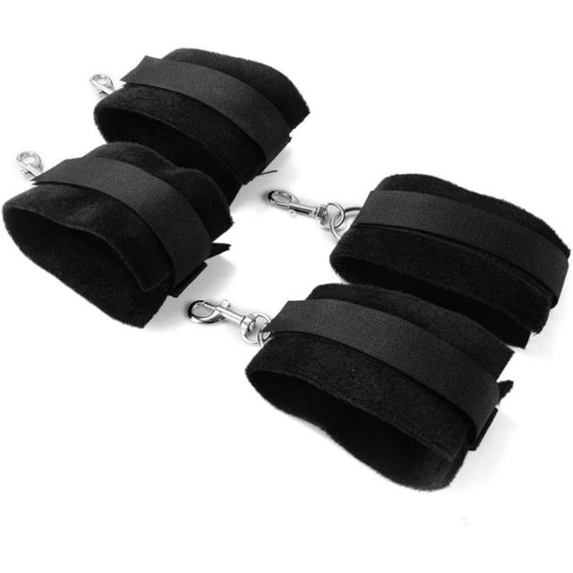 Black Adjustable Cross Straps Restraint Set with Hand & Ankle Cuffs