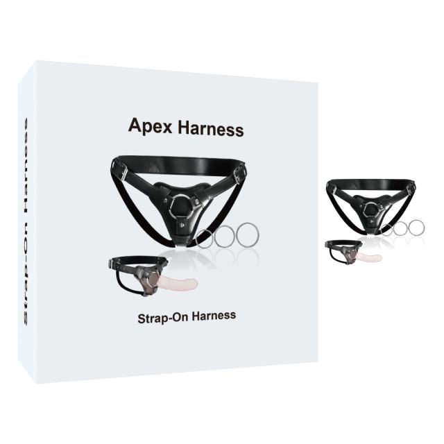 Adjustable Black PU Strap-On Harness with 2-Size Metal O-Rings