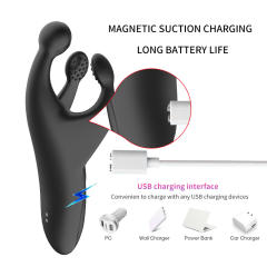 7.88" Black Rechargeable Silicone Dual-Arm Vibrator – 10 Vibrating + 10 Tapping Modes