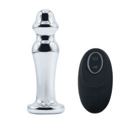 4.18" Electroplated Silver Metal Rechargeable Vibrating Butt Plug – 10 Vibrating Modes with Remote Control
