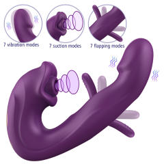 7.68" Purple Rechargeable Silicone App-Controlled Rabbit Vibrator – 7 Vibrating + 7 Sucking + 7 Flapping Modes