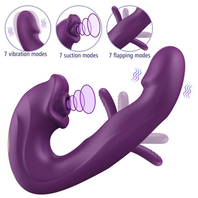 7.68" Purple Rechargeable Silicone App-Controlled Rabbit Vibrator – 7 Vibrating + 7 Sucking + 7 Flapping Modes