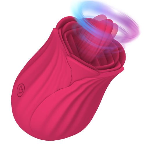 Red Rechargeable Silicone Rose Tongue-Licking Vibrator – 10 Licking Modes