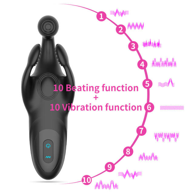 7.88" Black Rechargeable Silicone Dual-Arm Vibrator – 10 Vibrating + 10 Tapping Modes