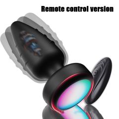 Black Rechargeable Silicone Rotating Butt Plug – 10 Vibrating + 10 Rotating + 10 Light-Up Modes with Remote Control