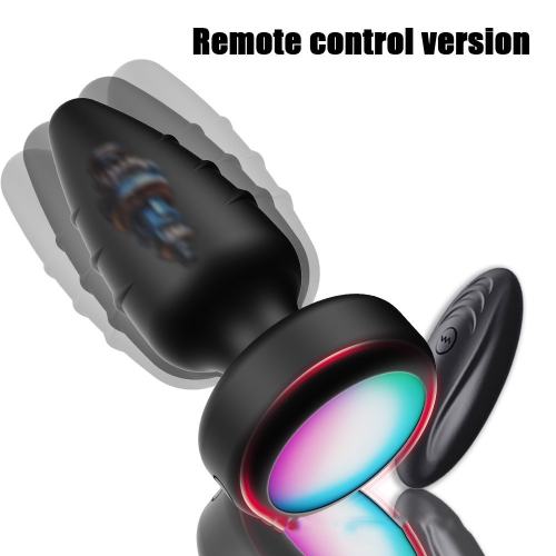 Black Rechargeable Silicone Rotating Butt Plug – 10 Vibrating + 10 Rotating + 10 Light-Up Modes with Remote Control