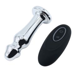 4.18" Electroplated Silver Metal Rechargeable Vibrating Butt Plug – 10 Vibrating Modes with Remote Control