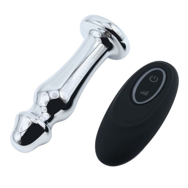 4.18" Electroplated Silver Metal Rechargeable Vibrating Butt Plug – 10 Vibrating Modes with Remote Control