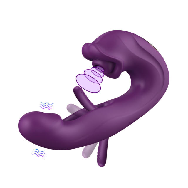 7.68" Purple Rechargeable Silicone App-Controlled Rabbit Vibrator – 7 Vibrating + 7 Sucking + 7 Flapping Modes