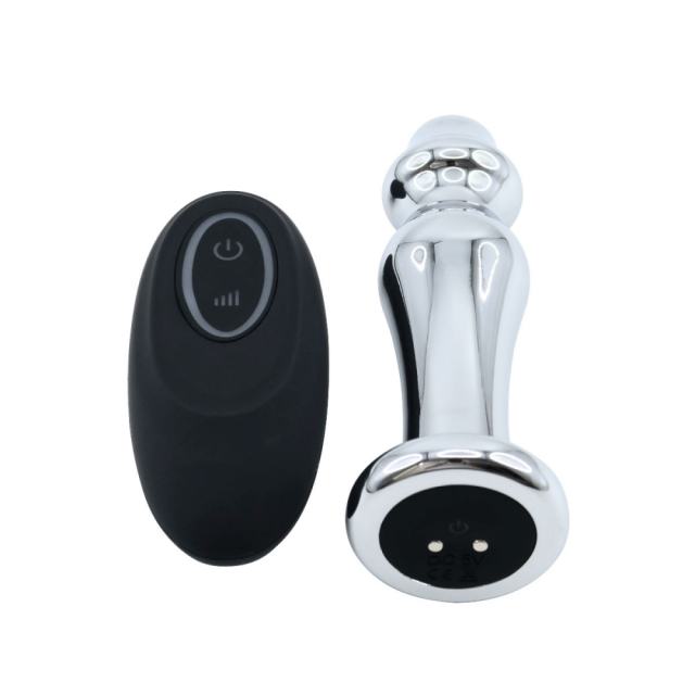 4.18" Electroplated Silver Metal Rechargeable Vibrating Butt Plug – 10 Vibrating Modes with Remote Control