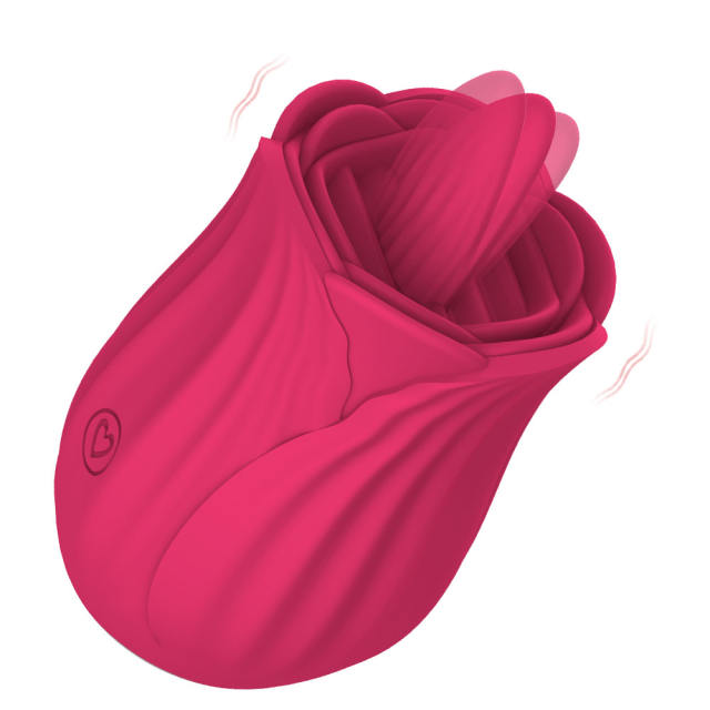 Red Rechargeable Silicone Rose Tongue-Licking Vibrator – 10 Licking Modes