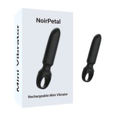 10-Speed Black Rechargeable Silicone Bullet Vibrator with Finger Ring