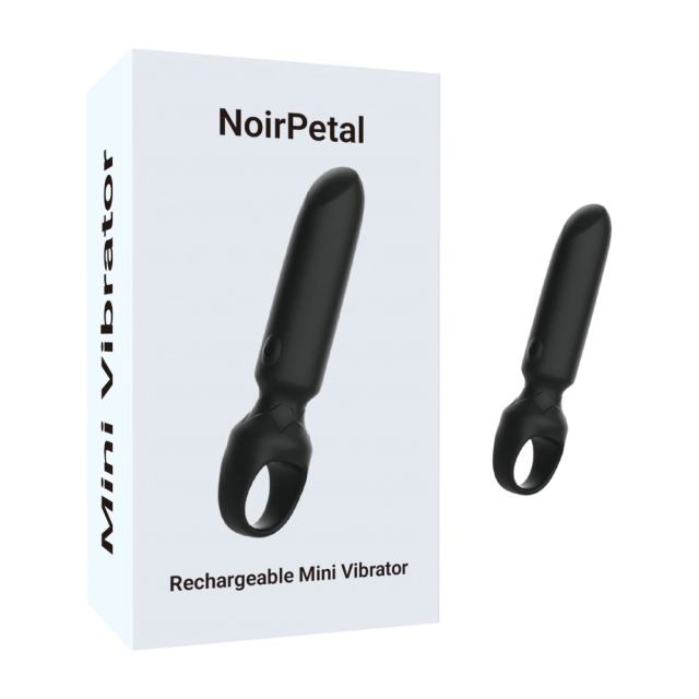 10-Speed Black Rechargeable Silicone Bullet Vibrator with Finger Ring