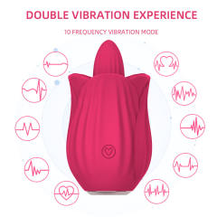 Red Rechargeable Silicone Rose Tongue-Licking Vibrator – 10 Licking Modes