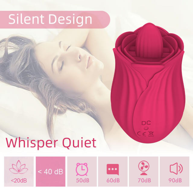 Red Rechargeable Silicone Rose Tongue-Licking Vibrator – 10 Licking Modes