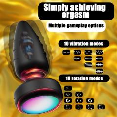 Black Rechargeable Silicone Rotating Butt Plug – 10 Vibrating + 10 Rotating + 10 Light-Up Modes with Remote Control