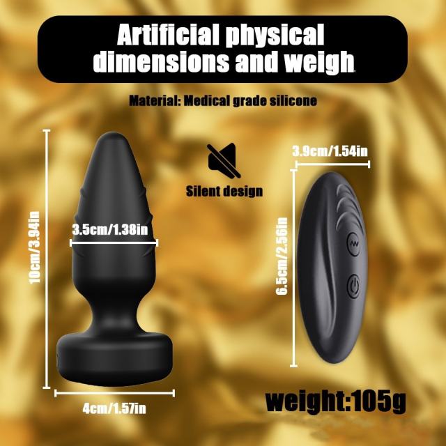 Black Rechargeable Silicone Rotating Butt Plug – 10 Vibrating + 10 Rotating + 10 Light-Up Modes with Remote Control