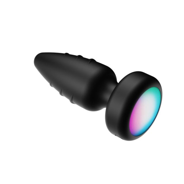 Black Rechargeable Silicone Rotating Butt Plug – 10 Vibrating + 10 Rotating + 10 Light-Up Modes with Remote Control