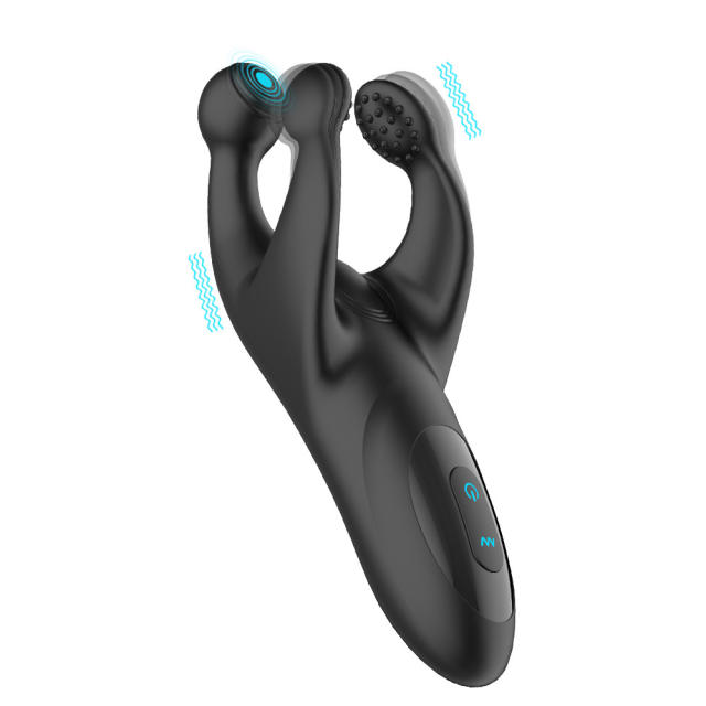 7.88" Black Rechargeable Silicone Dual-Arm Vibrator – 10 Vibrating + 10 Tapping Modes