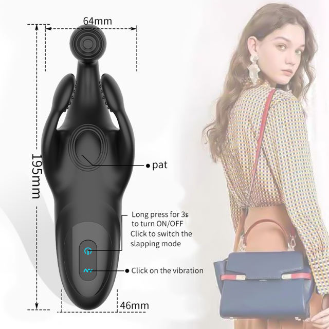 7.88" Black Rechargeable Silicone Dual-Arm Vibrator – 10 Vibrating + 10 Tapping Modes