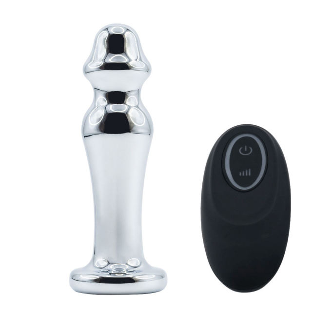 4.18" Electroplated Silver Metal Rechargeable Vibrating Butt Plug – 10 Vibrating Modes with Remote Control