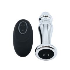 4.18" Electroplated Silver Metal Rechargeable Vibrating Butt Plug – 10 Vibrating Modes with Remote Control