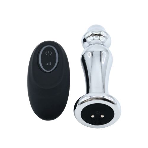 4.18" Electroplated Silver Metal Rechargeable Vibrating Butt Plug – 10 Vibrating Modes with Remote Control