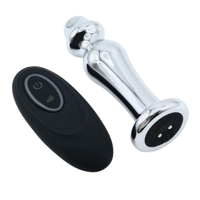 4.18" Electroplated Silver Metal Rechargeable Vibrating Butt Plug – 10 Vibrating Modes with Remote Control