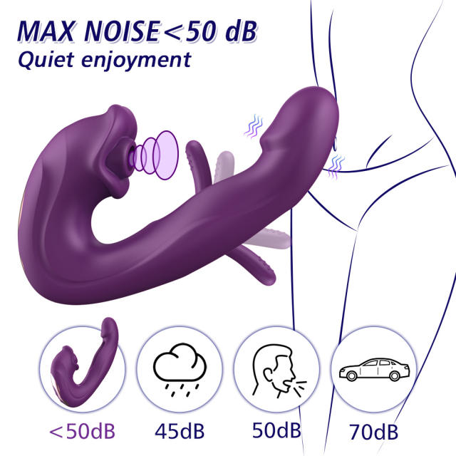 7.68" Purple Rechargeable Silicone App-Controlled Rabbit Vibrator – 7 Vibrating + 7 Sucking + 7 Flapping Modes